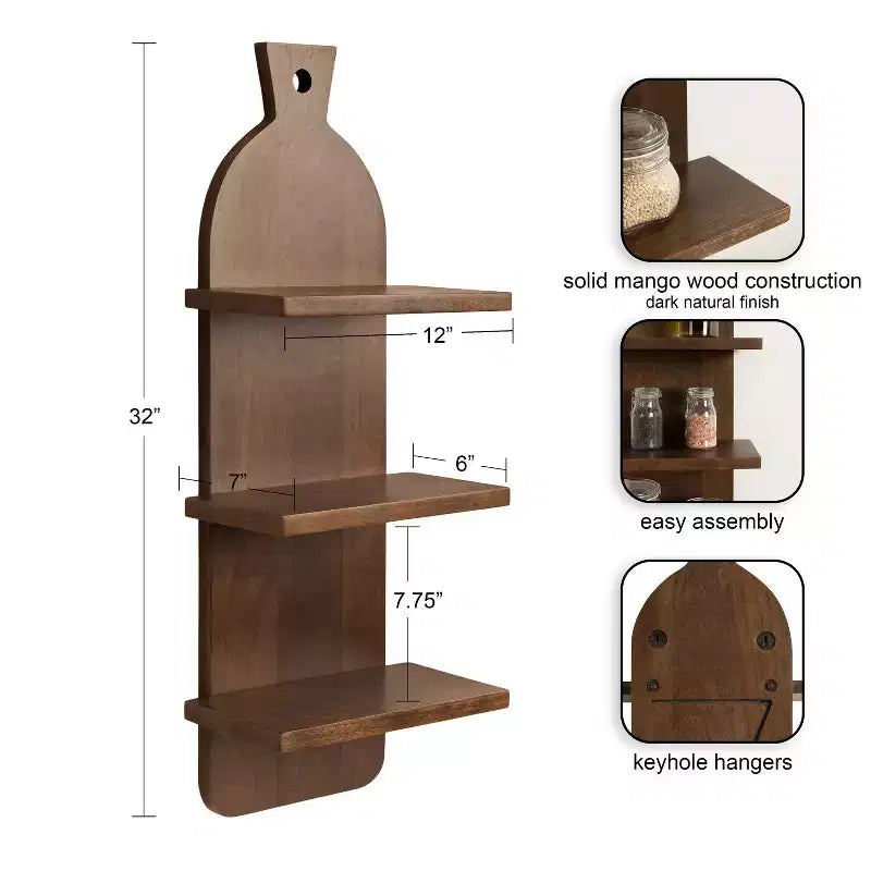 Mensole a muro Braxton stile fattoria moderne a 3 ripiani, 30x81 cm, marrone naturale: Stile Transizionale, Struttura in Plastica