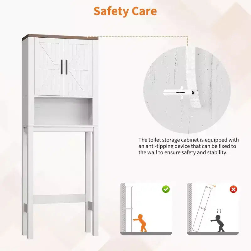 Organizzatore Moderno per Bagno Sopra il WC con Ripiani Regolabili e Dispositivo Anti-ribaltamento, Scaffale per WC Autoportante