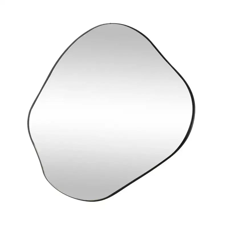 Specchio da parete ondulato astratto in metallo nero, 71x79 cm: ovale, nessun montaggio, uso interno, montaggio a parete