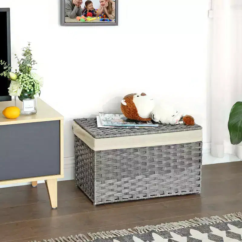 Cesto portaoggetti con coperchio, contenitore da 65 litri (17,2 galloni), cesto porta coperte intrecciato con manici, pieghevole, fodera rimovibile, struttura in metallo