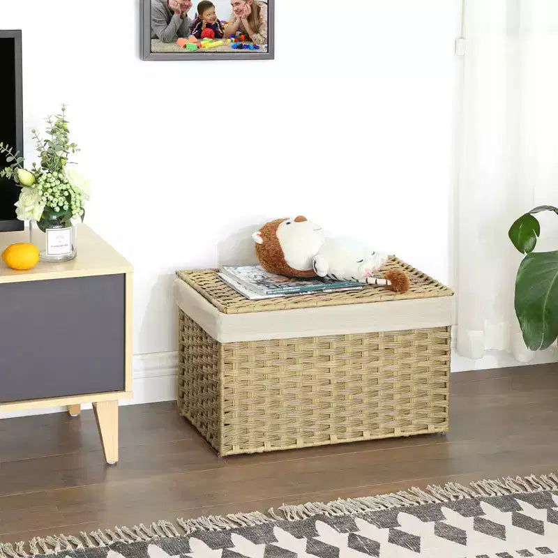 Cesto portaoggetti con coperchio, contenitore da 65 litri (17,2 galloni), cesto porta coperte intrecciato con manici, pieghevole, fodera rimovibile, struttura in metallo