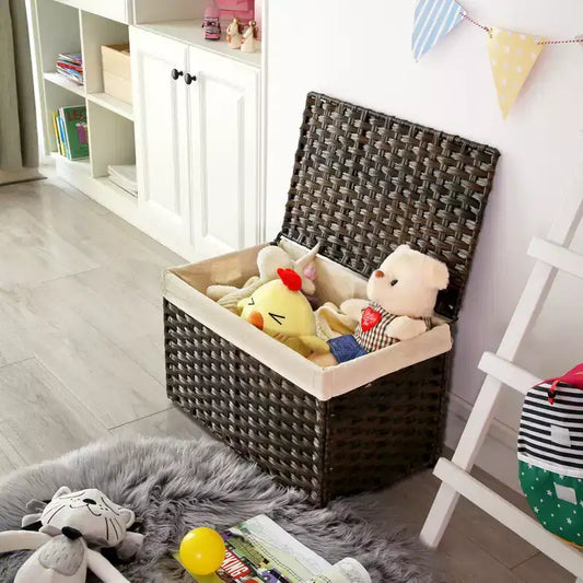Cesto portaoggetti con coperchio, contenitore da 65 litri (17,2 galloni), cesto porta coperte intrecciato con manici, pieghevole, fodera rimovibile, struttura in metallo