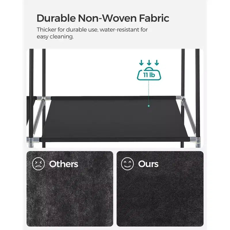 Armadio portatile, guardaroba organizer di grande capacità da 105 cm con copertura in tessuto, aste appendiabiti e ripiani, nero