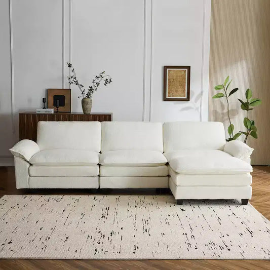 Divano Sezionale da 306,8 cm, Divano a L Convertibile, Divani Imbottiti con Pouf Movibile per Salotto e Ufficio, Beige