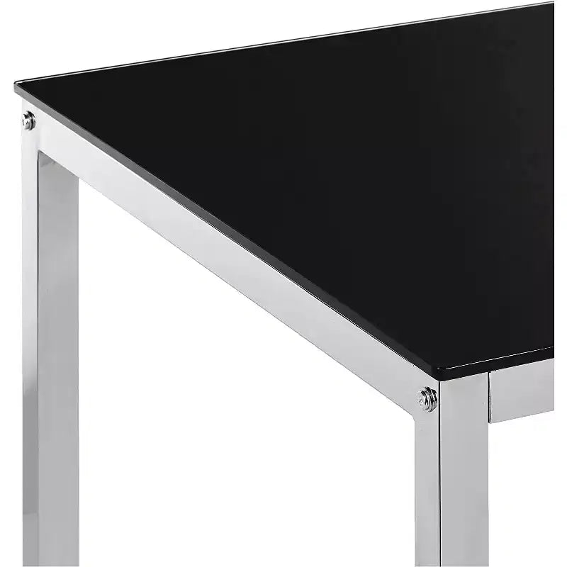 Tavolo da pranzo rettangolare moderno con piano in vetro e base cromata