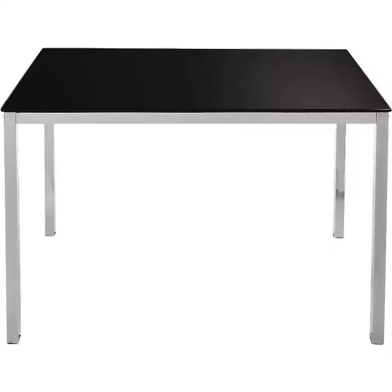 Tavolo da pranzo rettangolare moderno con piano in vetro e base cromata