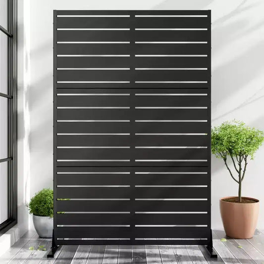 6-Fold Blind Black Galvanized Steel Partition Screen | 183H x 120W x 40D cm