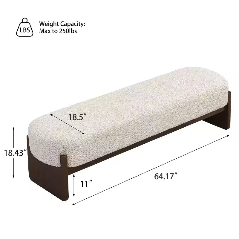 Pouf Elmo 64 in legno di gomma moderno imbottito in filato bouclé, beige