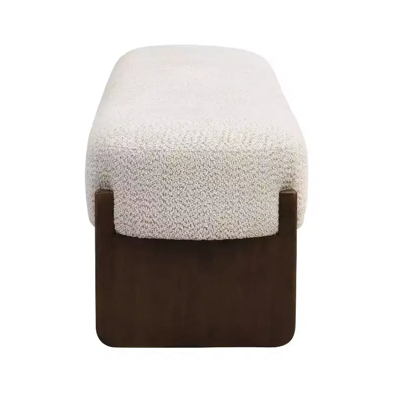 Pouf Elmo 64 in legno di gomma moderno imbottito in filato bouclé, beige