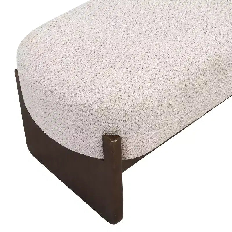 Pouf Elmo 64 in legno di gomma moderno imbottito in filato bouclé, beige