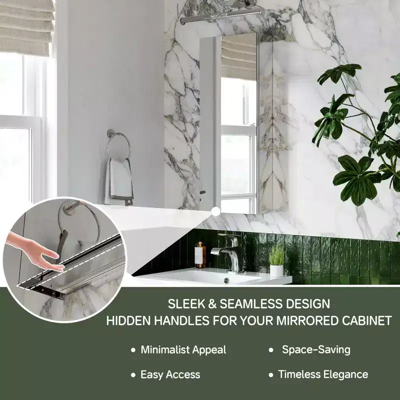 Pensile da Bagno con Specchi, a Incasso/Parete, Ripiani Regolabili, Cerniera con Chiusura Ammortizzata, Rettangolare, Alluminio, Argento