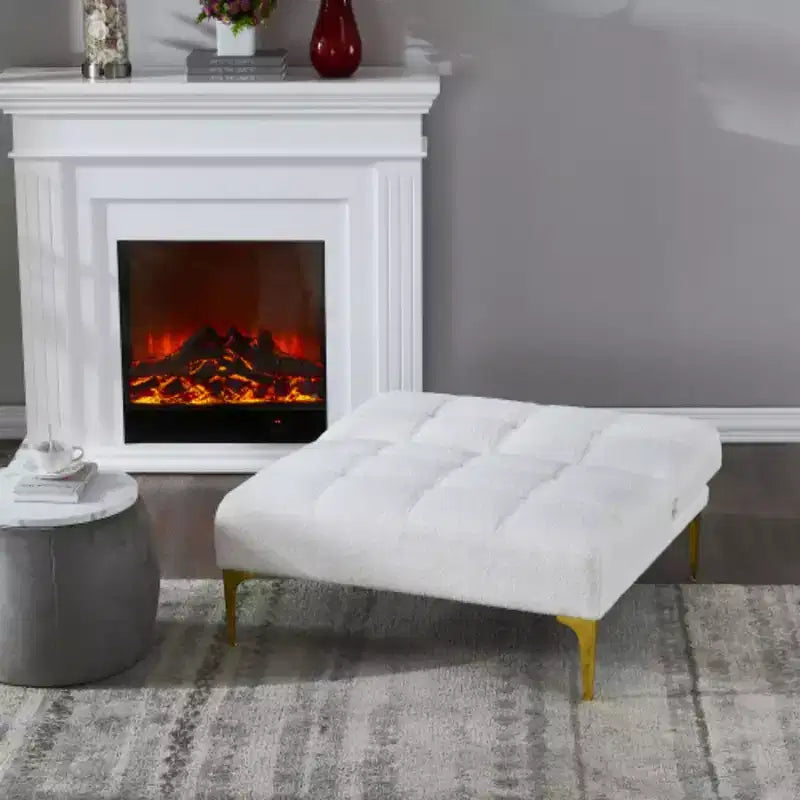 Divano Letto Trasformabile Futon Con Gambe in Metallo Dorato Tessuto Teddy