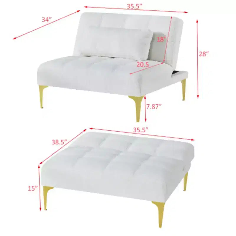 Divano Letto Trasformabile Futon Con Gambe in Metallo Dorato Tessuto Teddy