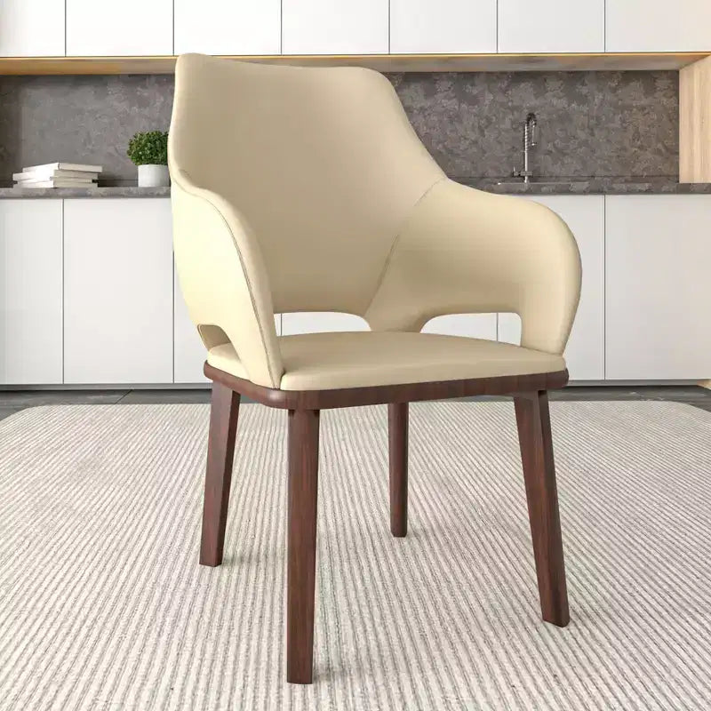 Sedie da pranzo in pelle con base in legno di caucciù e sedile e schienale imbottiti, sedie moderne d'accento per sale da pranzo, 2 sedie