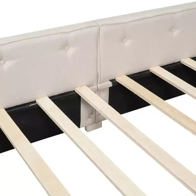 Letto a piattaforma Queen Size, struttura letto in legno imbottita con porte USB e 2 cassetti, beige
