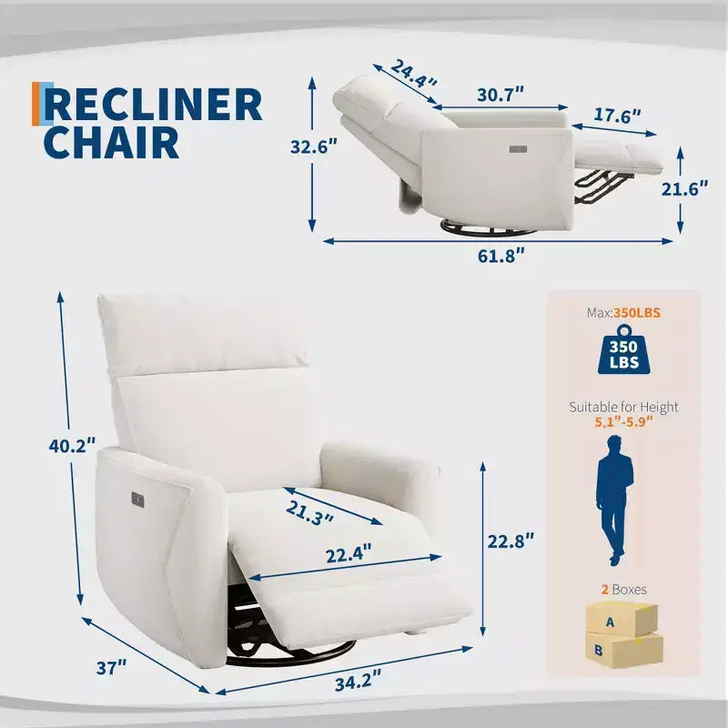 Poltrona Reclinabile Girevole a Dondolo, Divano Singolo in Tessuto Imbottito, Poltrona Singola Ergonomica con Schienale Alto, per Soggiorno, Camera da Letto