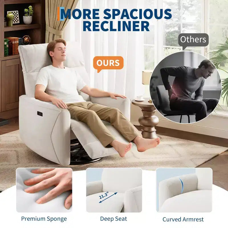 Poltrona Reclinabile Girevole a Dondolo, Divano Singolo in Tessuto Imbottito, Poltrona Singola Ergonomica con Schienale Alto, per Soggiorno, Camera da Letto