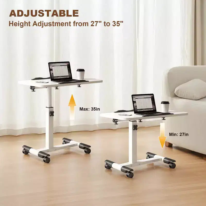 Tavolino da Letto con Ruote Regolabile in Altezza, Tavolo Pieghevole, Tavolino Rolling, Scrivania Portatile per Laptop e Computer