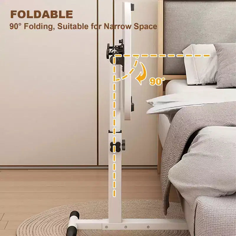 Tavolino da Letto con Ruote Regolabile in Altezza, Tavolo Pieghevole, Tavolino Rolling, Scrivania Portatile per Laptop e Computer
