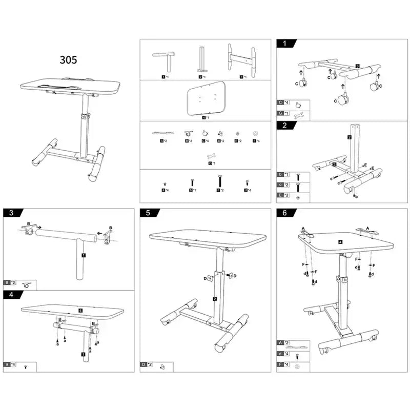Tavolino da Letto con Ruote Regolabile in Altezza, Tavolo Pieghevole, Tavolino Rolling, Scrivania Portatile per Laptop e Computer