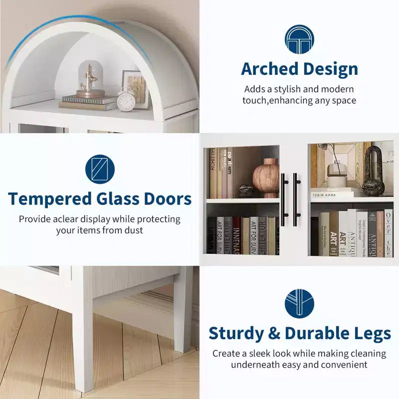 Armadio contenitore, dispensa da cucina alta 71'' con arco, con 3 luci LED colorate, ante in vetro e ripiani regolabili
