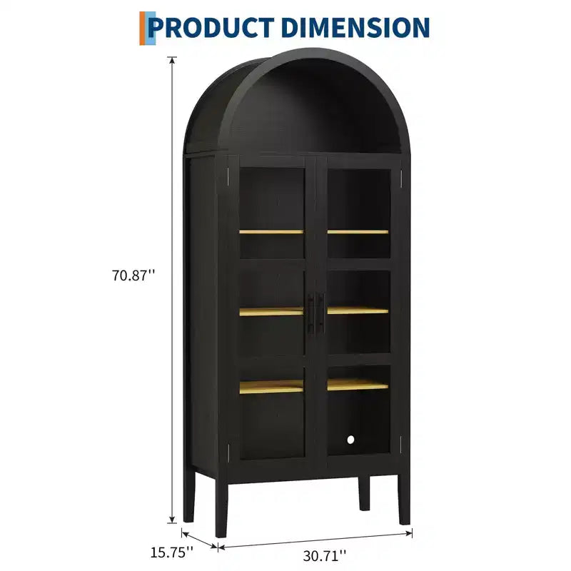 Armadio contenitore, dispensa da cucina alta 71'' con arco, con 3 luci LED colorate, ante in vetro e ripiani regolabili
