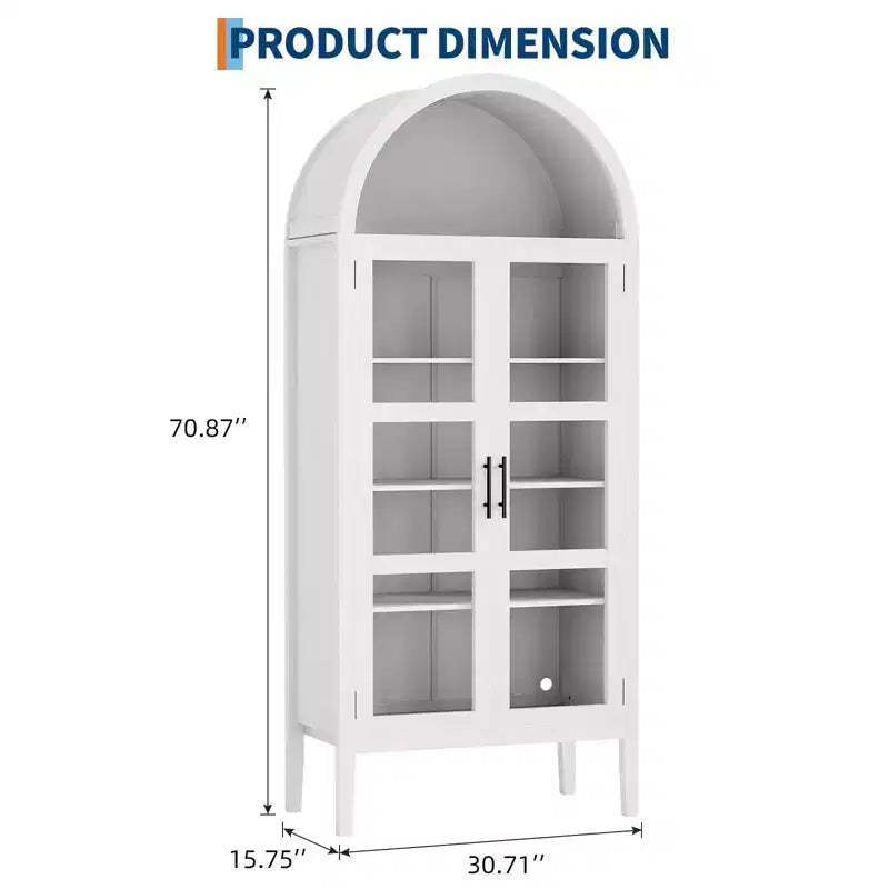 Armadio contenitore, dispensa da cucina alta 71'' con arco, con 3 luci LED colorate, ante in vetro e ripiani regolabili
