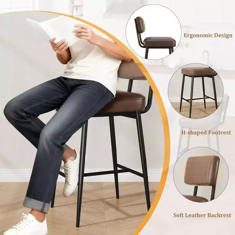 Sgabelli da bar, schienale, capacità di 180 kg, gambe in metallo, sedie sgabello moderne imbottite, per isola cucina, bancone, arredamento casa
