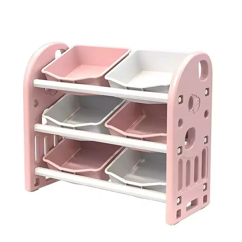Organizzatore portagiochi per bambini con 6 contenitori, set mobili multifunzionali per la cameretta con ripiani in HDPE, per sala giochi, cameretta, soggiorno (rosa)