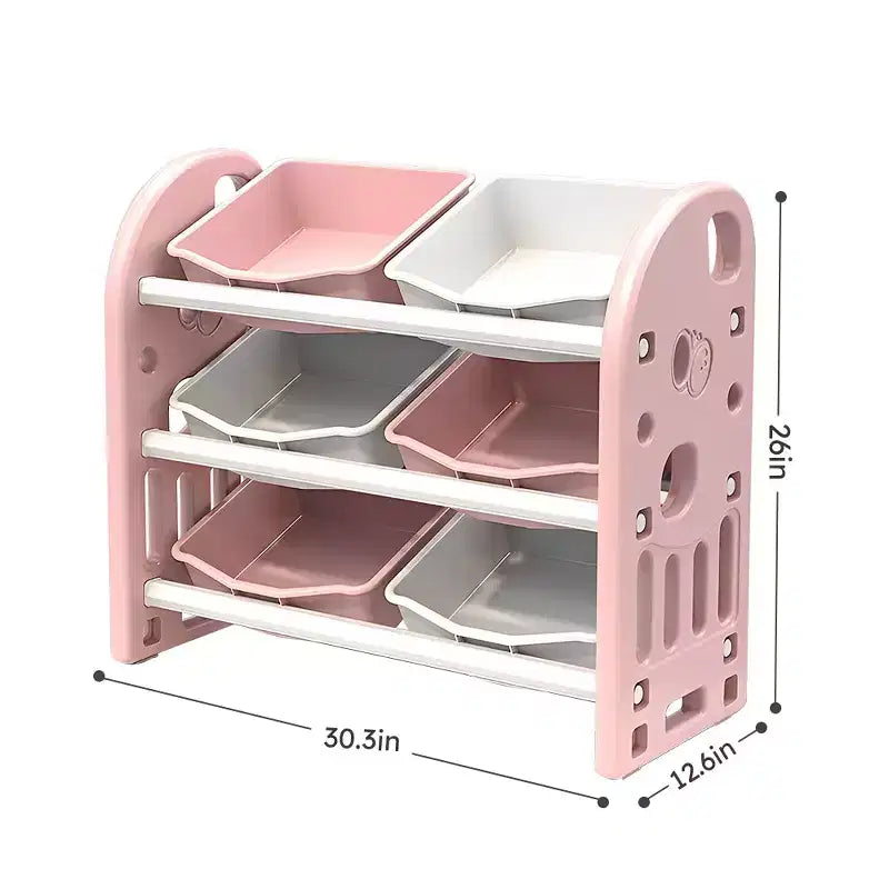 Organizzatore portagiochi per bambini con 6 contenitori, set mobili multifunzionali per la cameretta con ripiani in HDPE, per sala giochi, cameretta, soggiorno (rosa)