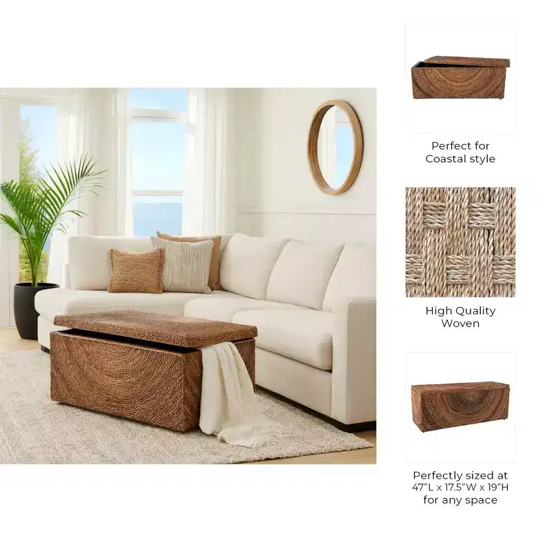 Panca contenitore in tessuto naturale per l'arredamento della camera da letto - Elegante panca ottomana con scomparto nascosto per coperte in soggiorno - 19, Marrone e Tan
