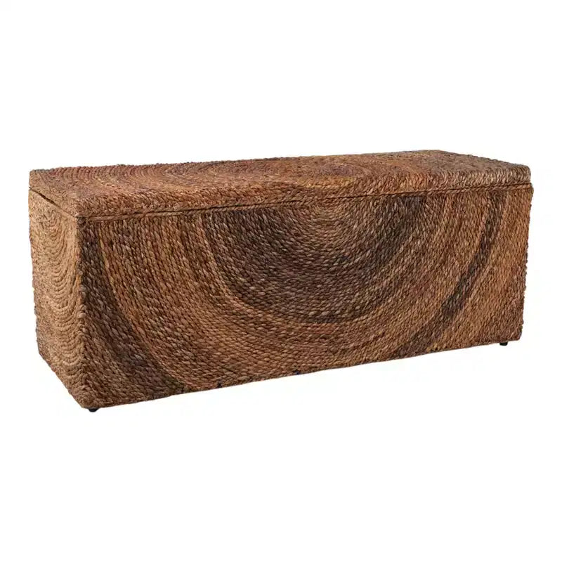 Panca contenitore in tessuto naturale per l'arredamento della camera da letto - Elegante panca ottomana con scomparto nascosto per coperte in soggiorno - 19, Marrone e Tan