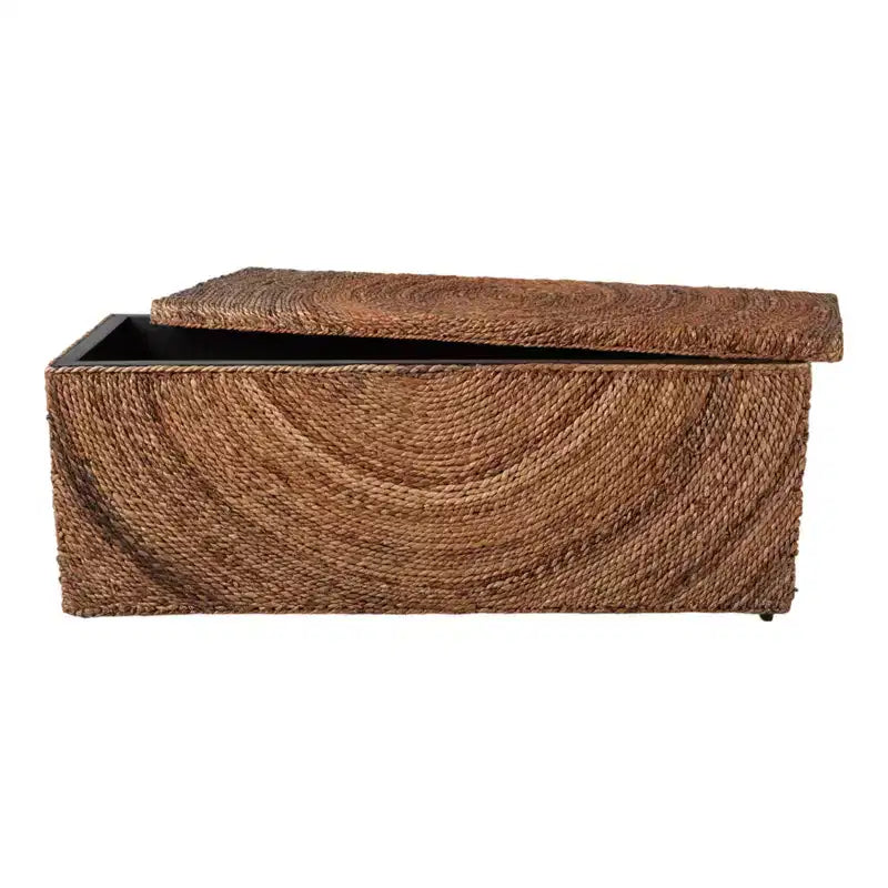 Panca contenitore in tessuto naturale per l'arredamento della camera da letto - Elegante panca ottomana con scomparto nascosto per coperte in soggiorno - 19, Marrone e Tan