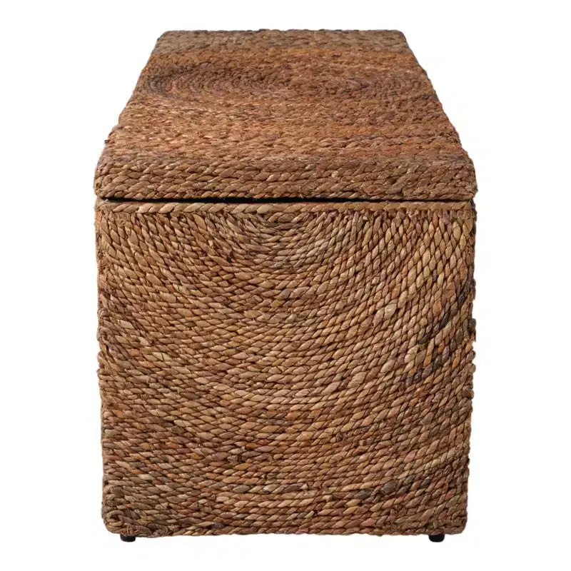 Panca contenitore in tessuto naturale per l'arredamento della camera da letto - Elegante panca ottomana con scomparto nascosto per coperte in soggiorno - 19, Marrone e Tan