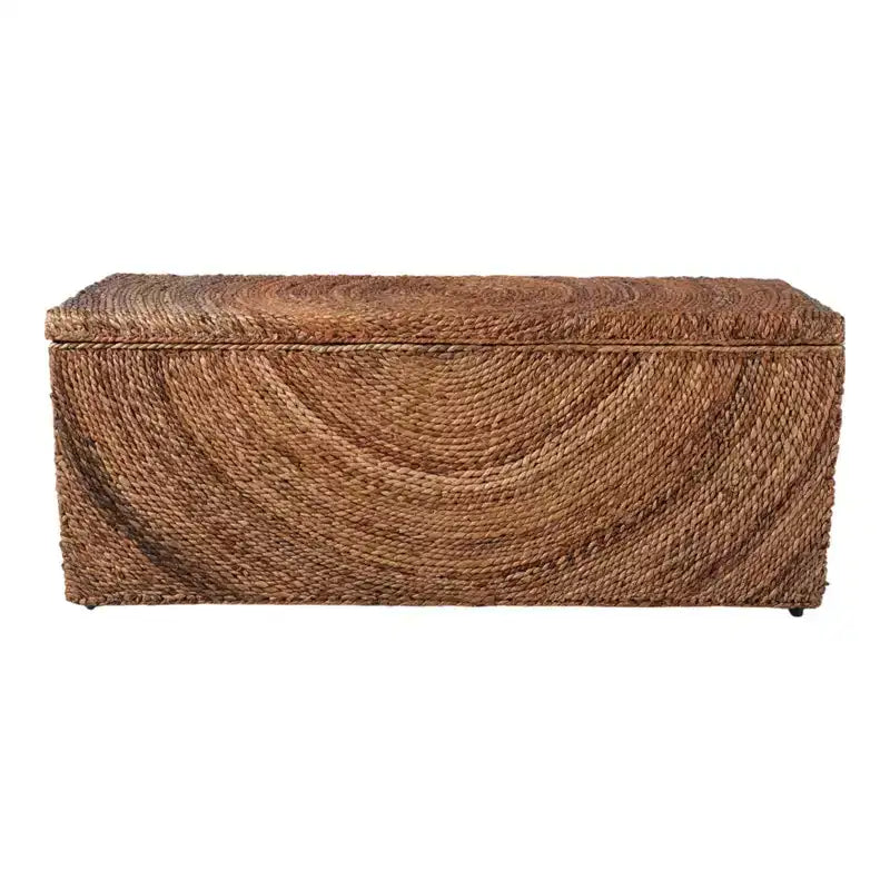 Panca contenitore in tessuto naturale per l'arredamento della camera da letto - Elegante panca ottomana con scomparto nascosto per coperte in soggiorno - 19, Marrone e Tan