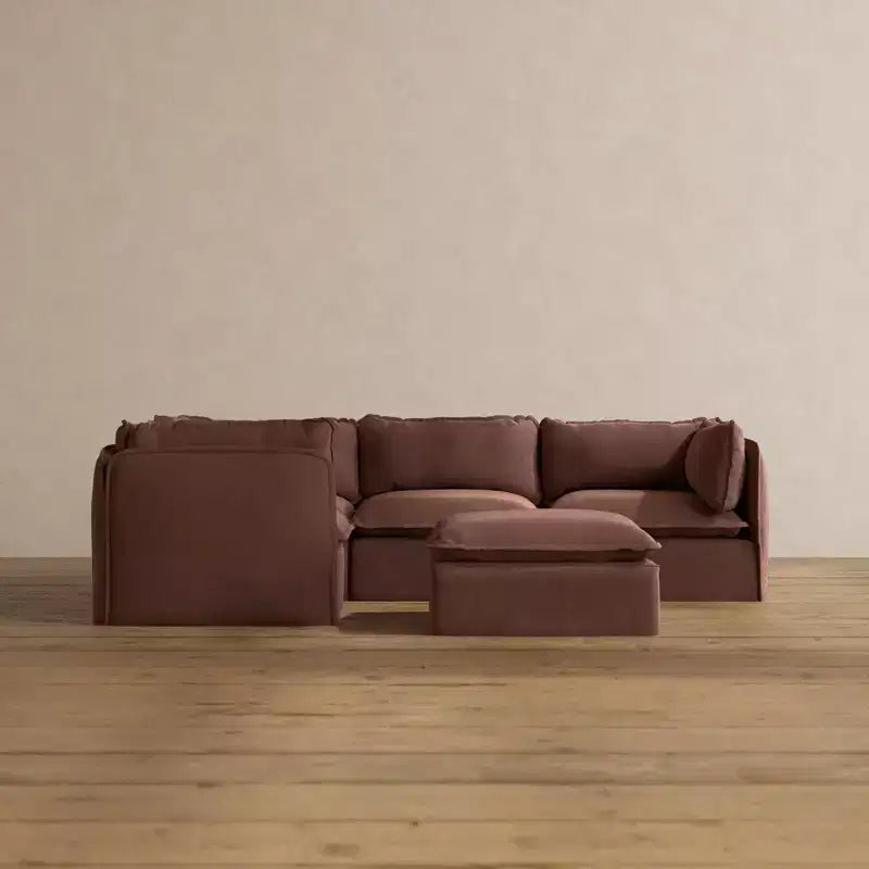 Anabei Divano Modulare Angolare a 4 Posti Lavabile + Pouf | Seduta Deluxe+ e Cuscino Cloud