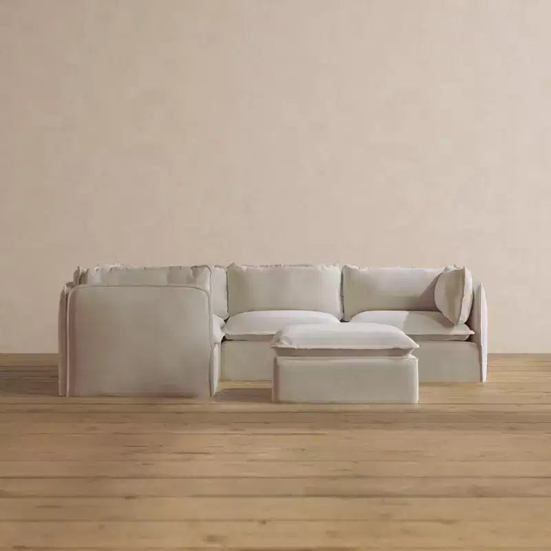 Anabei Divano Modulare Angolare a 4 Posti Lavabile + Pouf | Seduta Deluxe+ e Cuscino Cloud