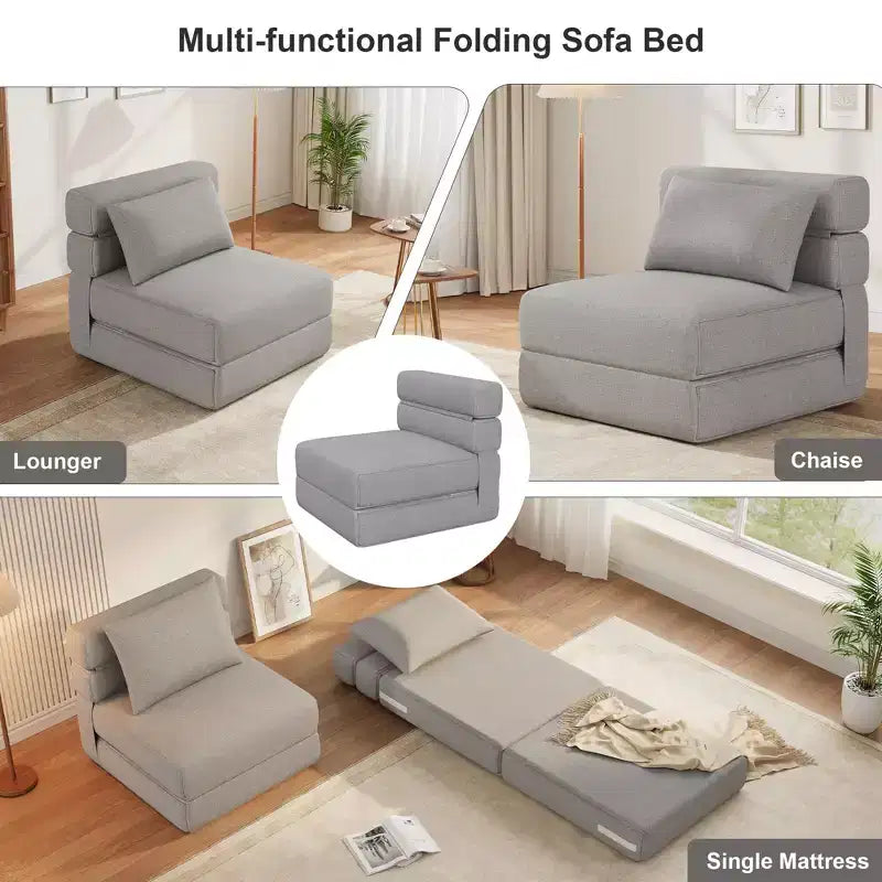 Poltrona Letto Pieghevole con Cuscino, Futon Convertibile con Memory Foam e Rivestimento in Lino Rimovibile per Salotto o Camera degli Ospiti