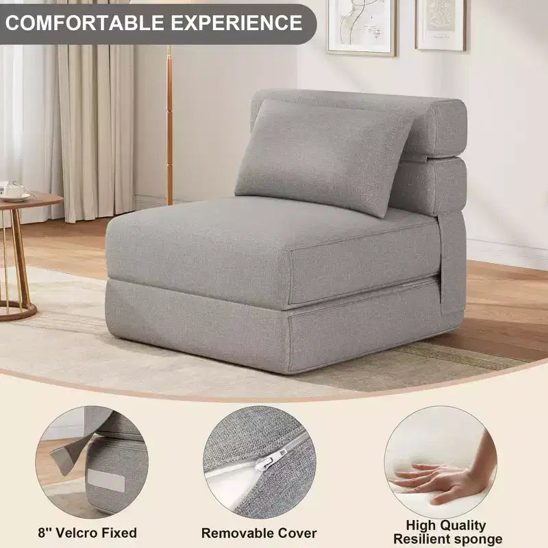 Poltrona Letto Pieghevole con Cuscino, Futon Convertibile con Memory Foam e Rivestimento in Lino Rimovibile per Salotto o Camera degli Ospiti