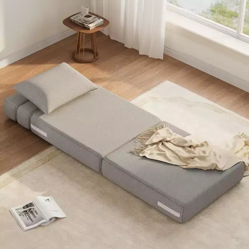 Poltrona Letto Pieghevole con Cuscino, Futon Convertibile con Memory Foam e Rivestimento in Lino Rimovibile per Salotto o Camera degli Ospiti