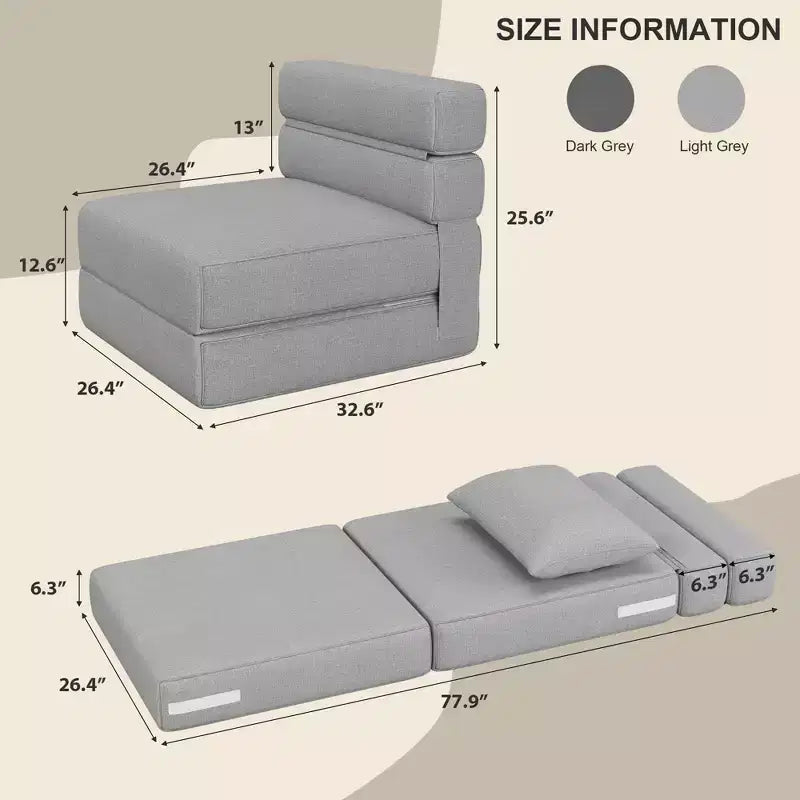 Poltrona Letto Pieghevole con Cuscino, Futon Convertibile con Memory Foam e Rivestimento in Lino Rimovibile per Salotto o Camera degli Ospiti