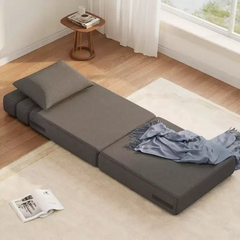 Poltrona Letto Pieghevole con Cuscino, Futon Convertibile con Memory Foam e Rivestimento in Lino Rimovibile per Salotto o Camera degli Ospiti