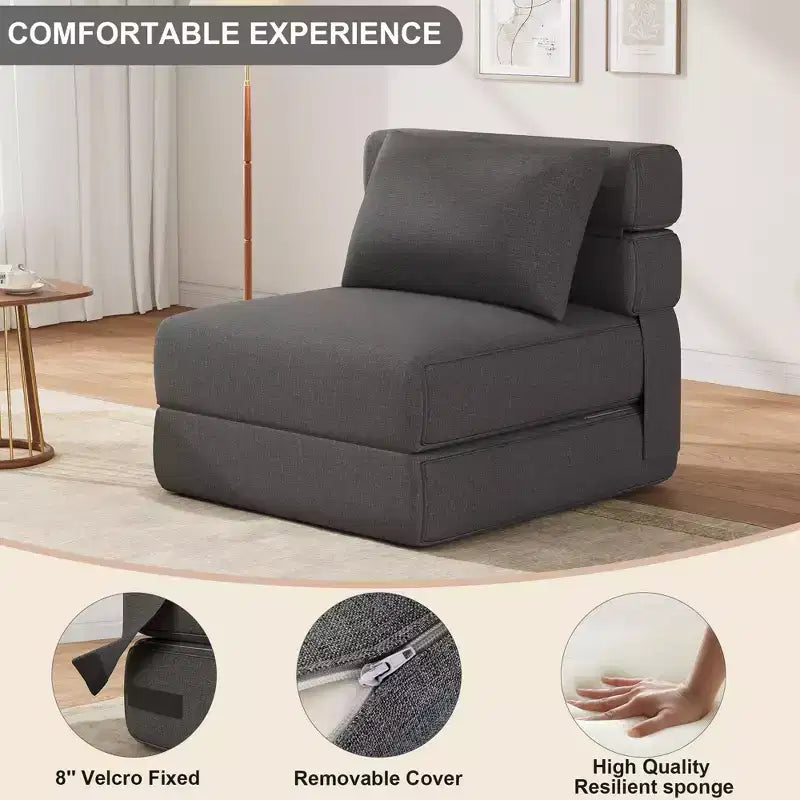 Poltrona Letto Pieghevole con Cuscino, Futon Convertibile con Memory Foam e Rivestimento in Lino Rimovibile per Salotto o Camera degli Ospiti