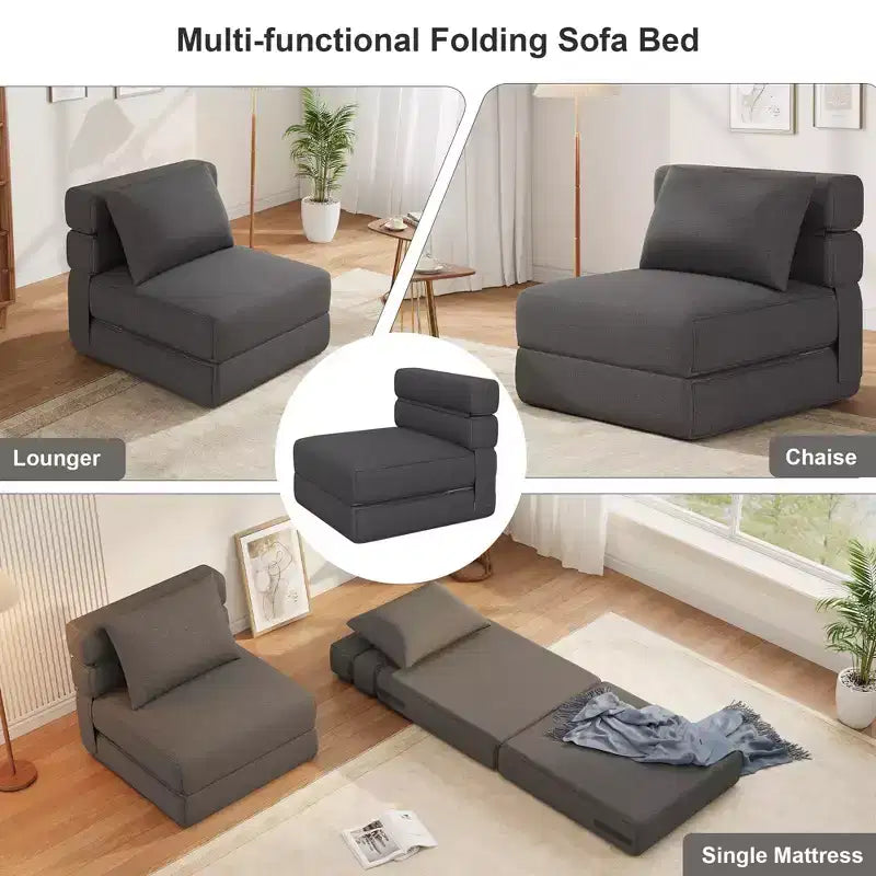 Poltrona Letto Pieghevole con Cuscino, Futon Convertibile con Memory Foam e Rivestimento in Lino Rimovibile per Salotto o Camera degli Ospiti