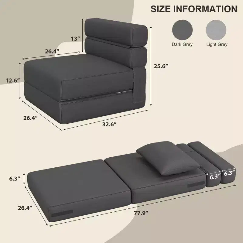 Poltrona Letto Pieghevole con Cuscino, Futon Convertibile con Memory Foam e Rivestimento in Lino Rimovibile per Salotto o Camera degli Ospiti