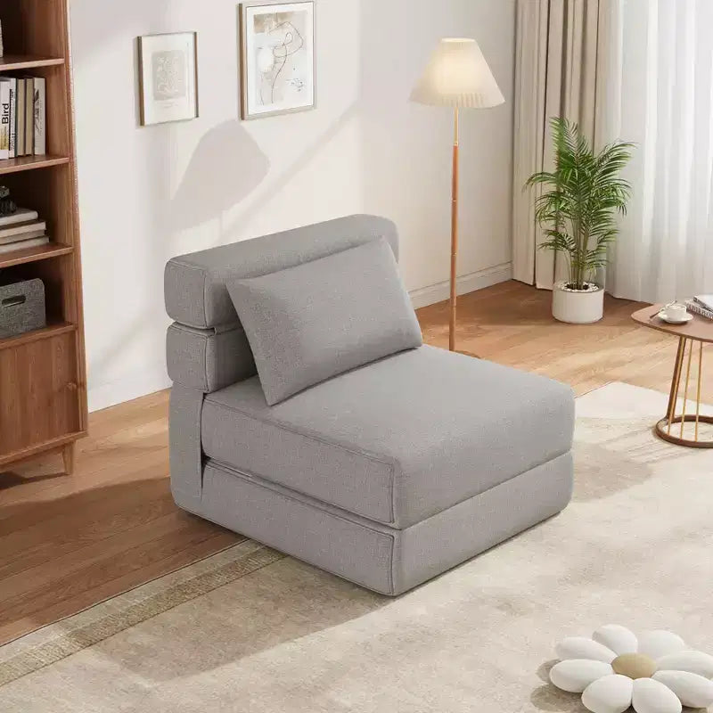 Poltrona Letto Pieghevole con Cuscino, Futon Convertibile con Memory Foam e Rivestimento in Lino Rimovibile per Salotto o Camera degli Ospiti