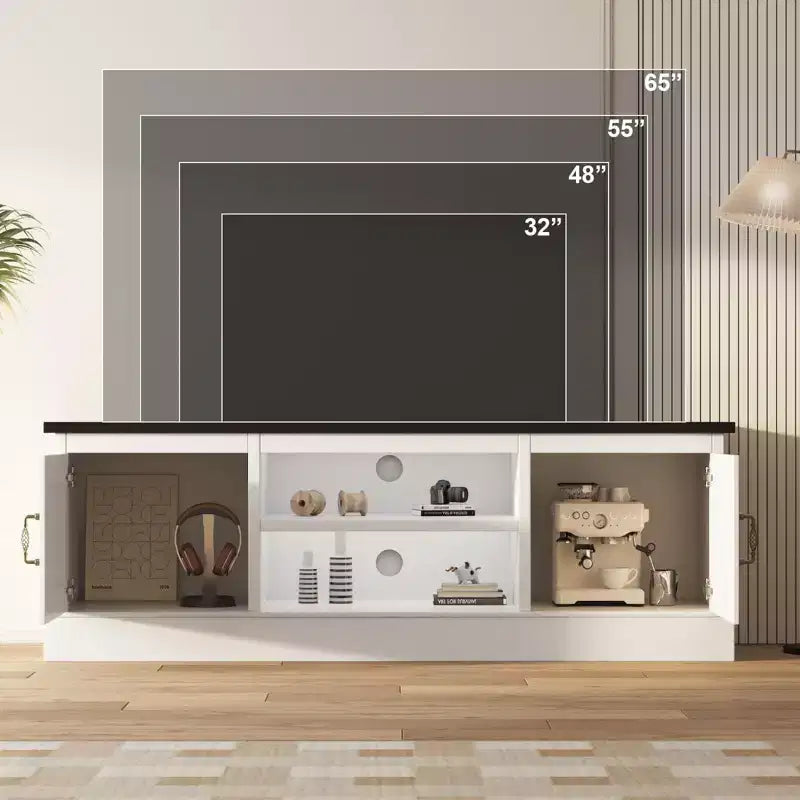 Mobile TV moderno per televisori da 65 pollici, mobile TV rustico con ampi vani portaoggetti, tavolo console multimediale per soggiorno e ufficio