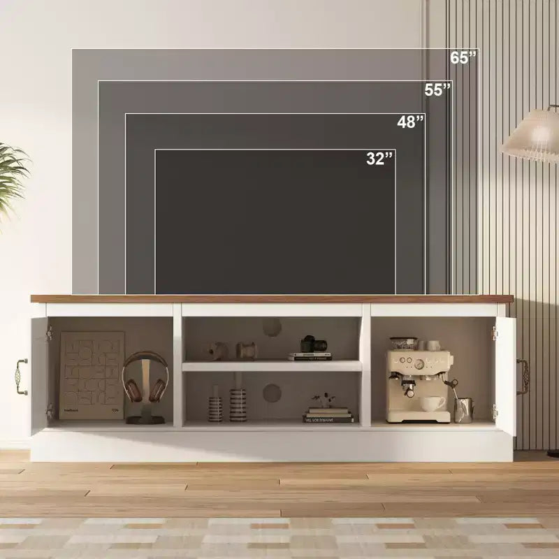 Mobile TV moderno per televisori da 65 pollici, mobile TV rustico con ampi vani portaoggetti, tavolo console multimediale per soggiorno e ufficio