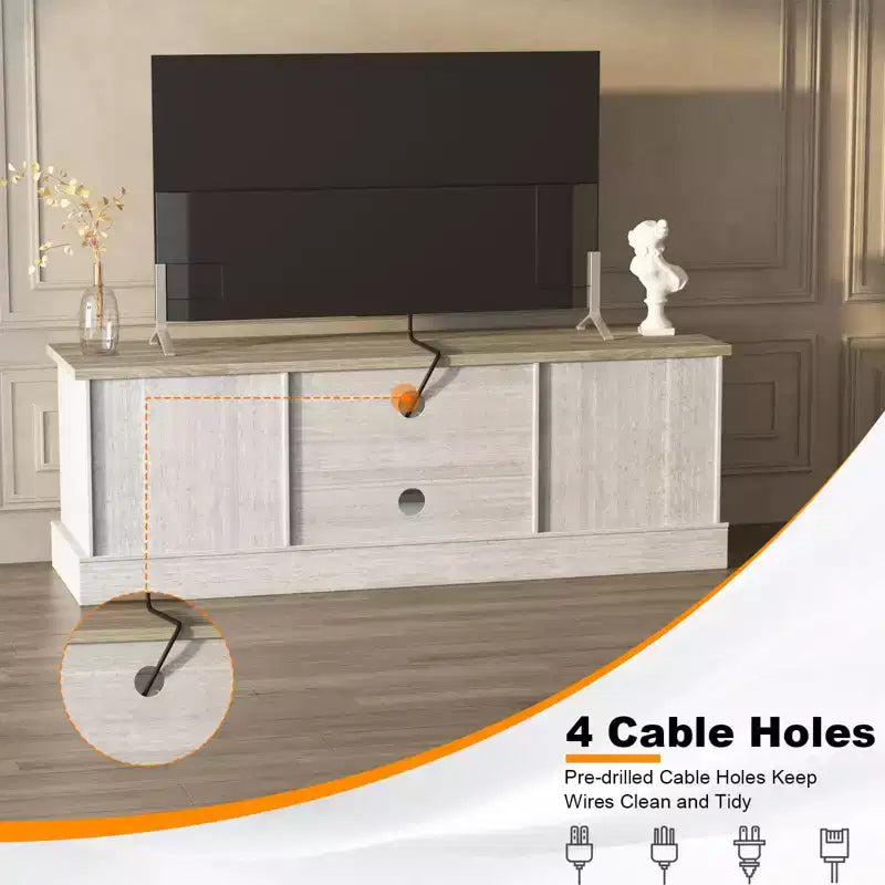 Mobile TV moderno per televisori da 65 pollici, mobile TV rustico con ampi vani portaoggetti, tavolo console multimediale per soggiorno e ufficio