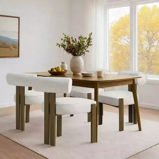 Sedie da pranzo moderne Bouclé d'accento, 2 sedie | Schienale ergonomico curvo, seduta imbottita in peluche e robuste gambe in legno di gomma per sala da pranzo, cucina